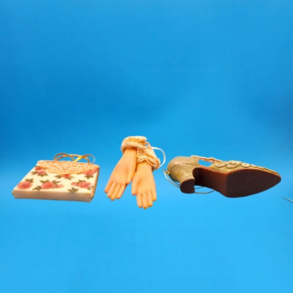 Victorian Style Lace Shoe Glove & Purse Ornament Set With Floral Accents & Rose - Picture 4 of 7